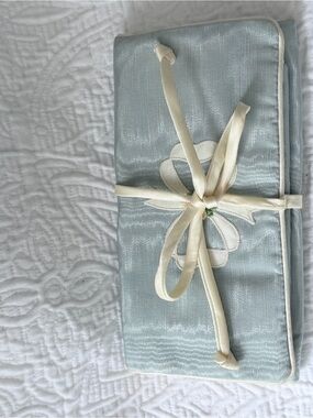 Vintage Galante Travel Jewelry Roll Organizer Blue Satin Zip Pockets